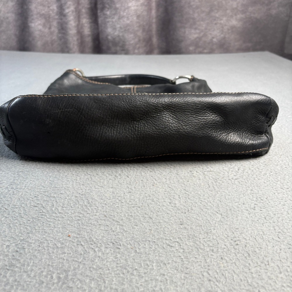 Lucky Brand Vintage Inspired Black Pebbled Leather Hobo Bag Whipstitch Detail - Picture 4 of 13